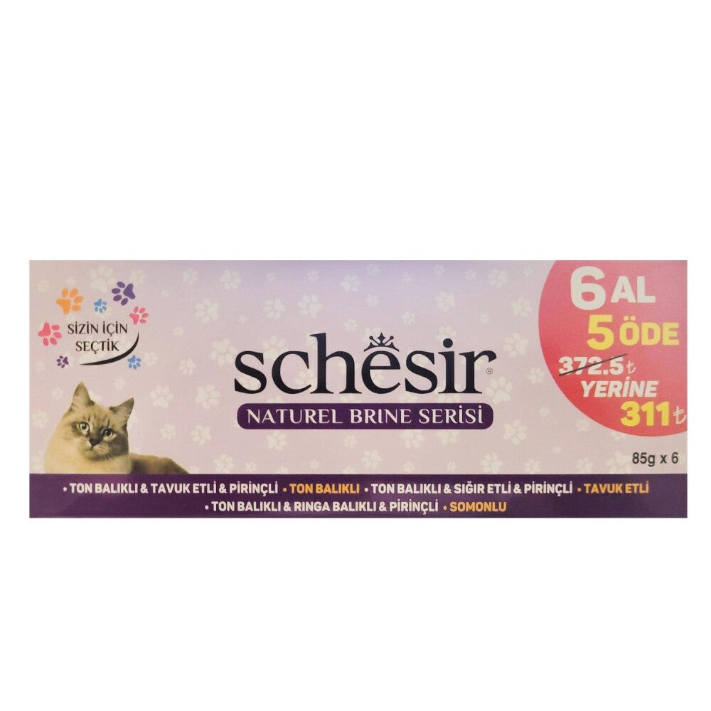 Schesir Nature Pouch Brine Serisi Balıklı Ve Tavuklu Yetişkin Kedi Konservesi (6 Al 5 Öde) 85 GR | SRC: Barcode: 8681612752062